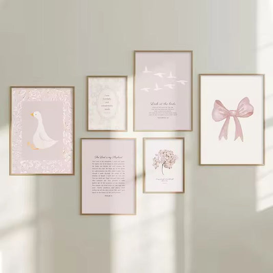 Pink Boho Bow Field Garden Canvas Painting Christian Bible Scripture Art Poster Gallery Wall Girls Bedroom Furniture Wall Art