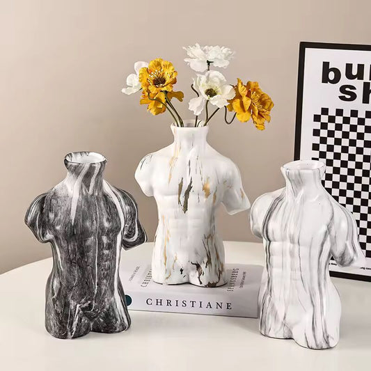 Nordic Creative Marble Pattern Vase Muscle Male Vase Personalized Makeup Brush Storage Vase Ornament