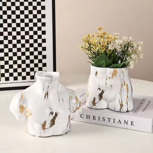 Nordic Creative Marble Pattern Vase Muscle Male Vase Personalized Makeup Brush Storage Vase Ornament